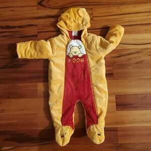 Disney Yellow & Red Winnie the Pooh Plush Hooded One-Piece